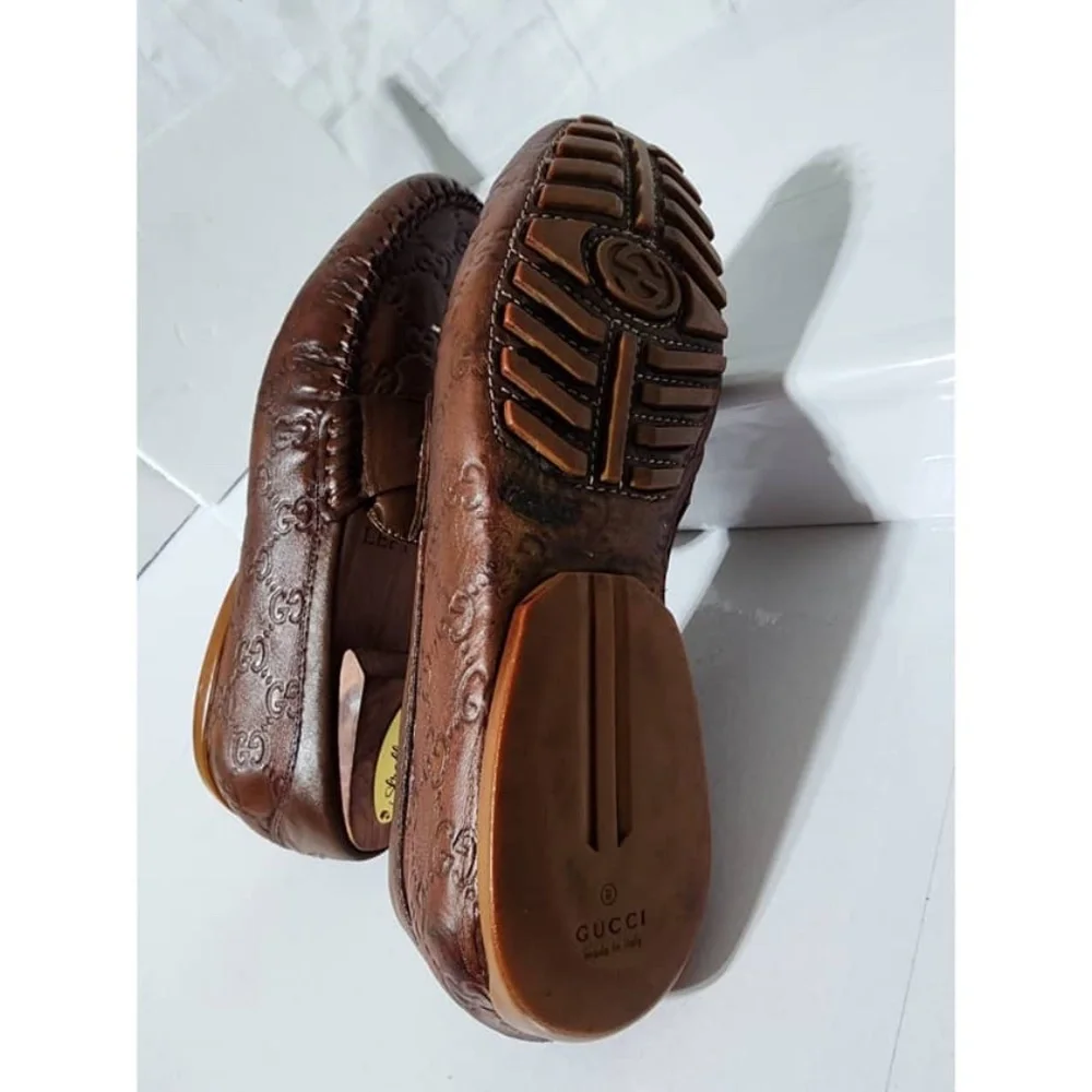 Authentic Gucci Cognac Leather Upper Geometric Loafers Brown Size 5.5 - Picture 16 of 16